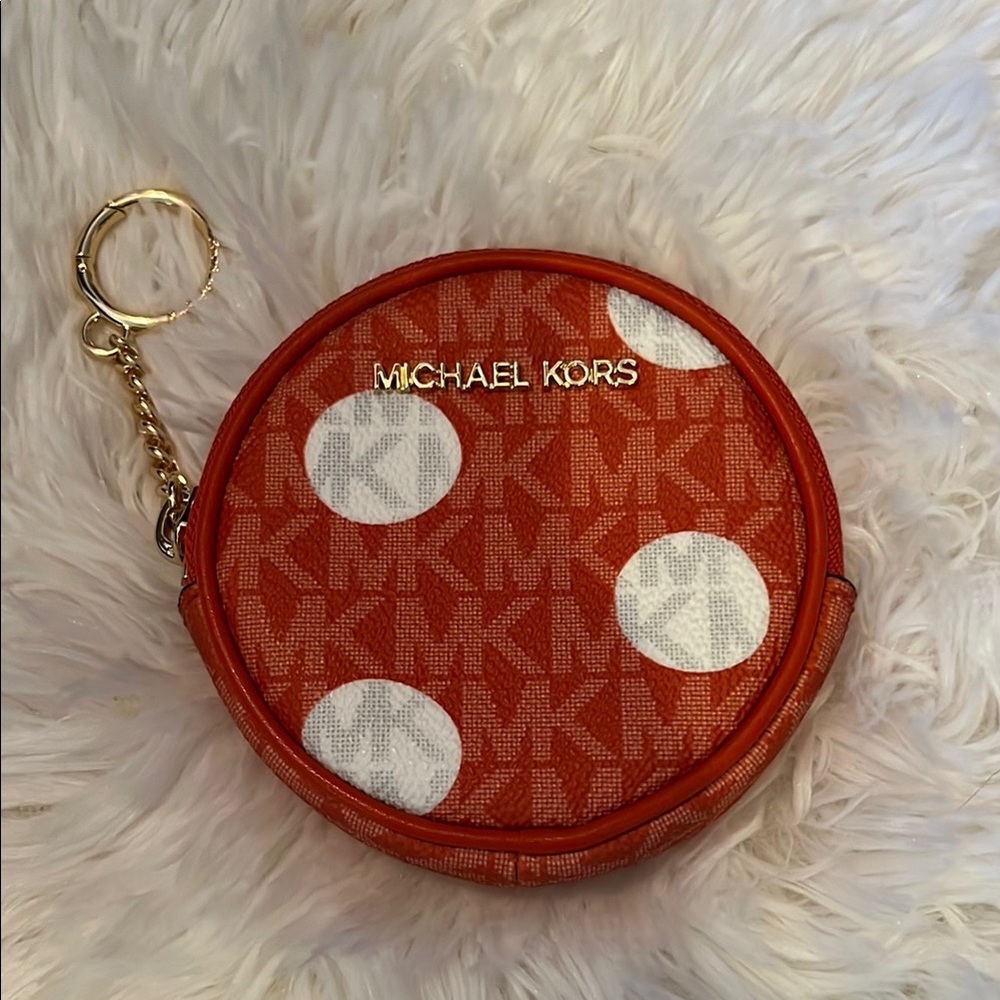 Michael Kors Orange and White Polka Dot Pouch NWOT